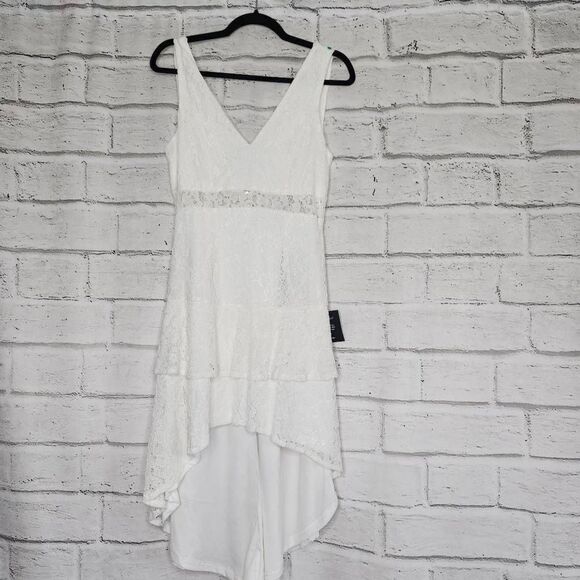 Lulus Lace Ruffled Lined Sleeveless High-Low Dress White Size Small - Picture 1 of 9